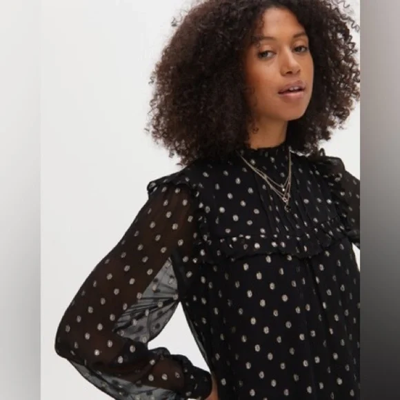 Oliver Bonas Metallic Foil Spot Print Black Mini Shift Dress (size 6) - Picture 2 of 12